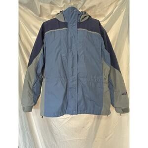 COLUMBIA Parka Ski Coat Jacket Women’s Large Blue Hood Versatile Fleece Lined